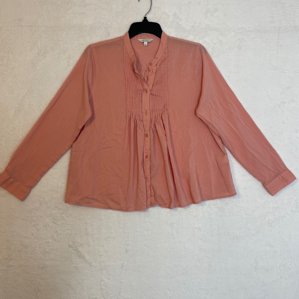 Lucky Brand Pink Pleated Mandarin Collar Button Up Shirt Women's Size L